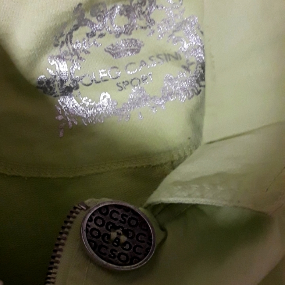 *C4 - VINTAGE OLEG CASSINI SPORT SZ. L 100% COTTON LIME GREEN JACKET - Picture 2 of 5